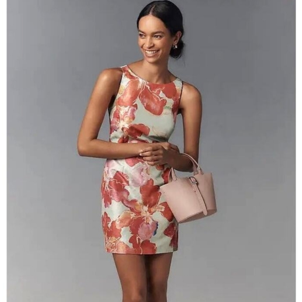 Hutch Anthropologie Ren Floral Jacquard Mini Dress Mint Orchids Women's Small